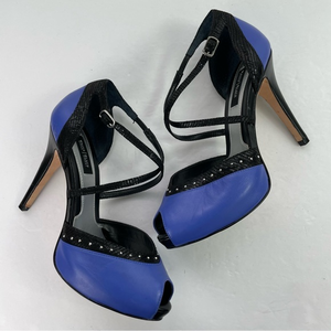WHBM Peep Toe Platform Blue Black Leather‎ Stiletto Heel
